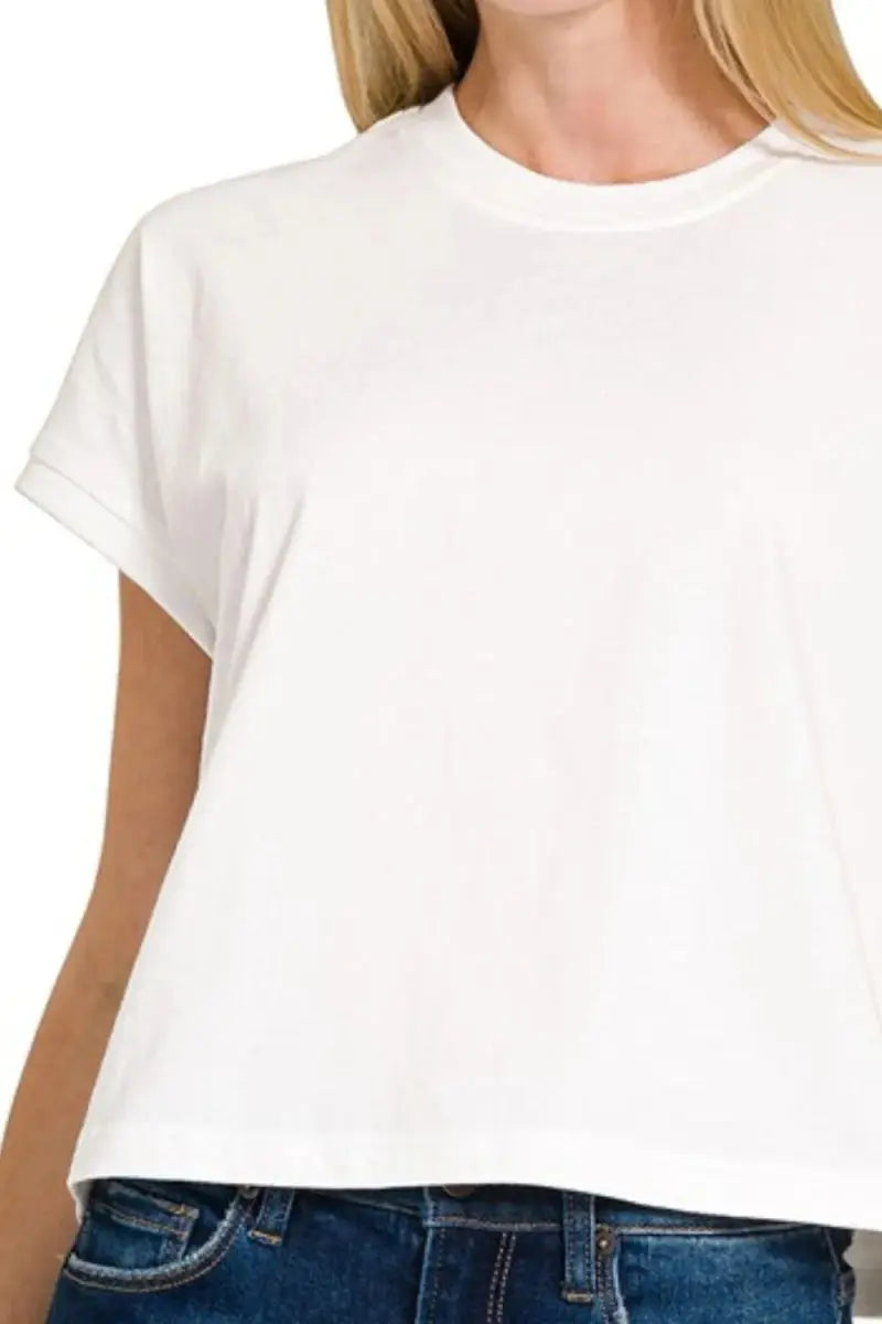 Zenana Premium Cotton Relaxed Crop Tee for Casual Style - Love Salve